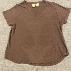 Joie Linen V-Neck T-Shirt Brown Casual Everyday Women XL